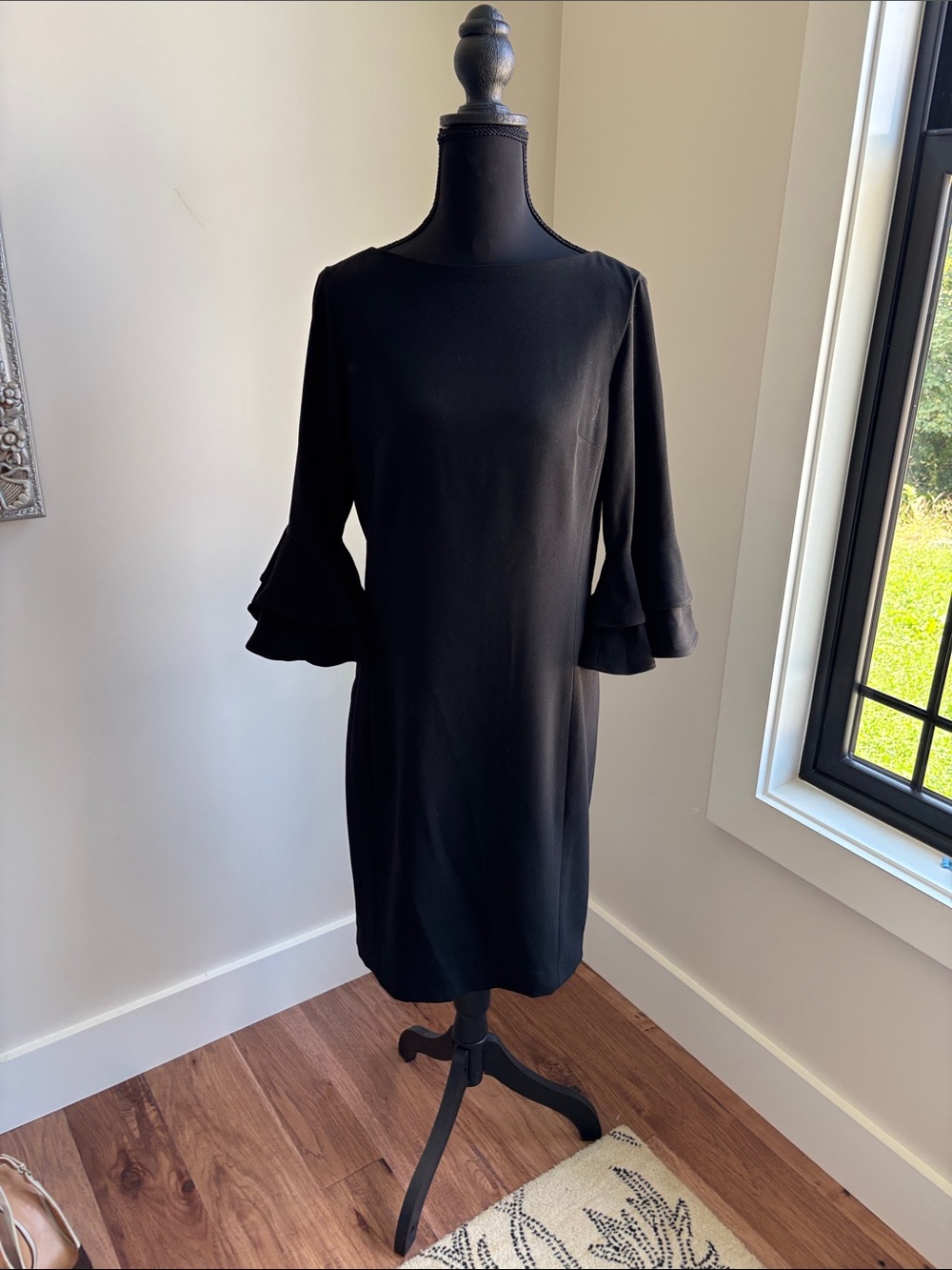 Lauren Ralph Lauren Black Midi Dress with Ruffle Bell Sleeves